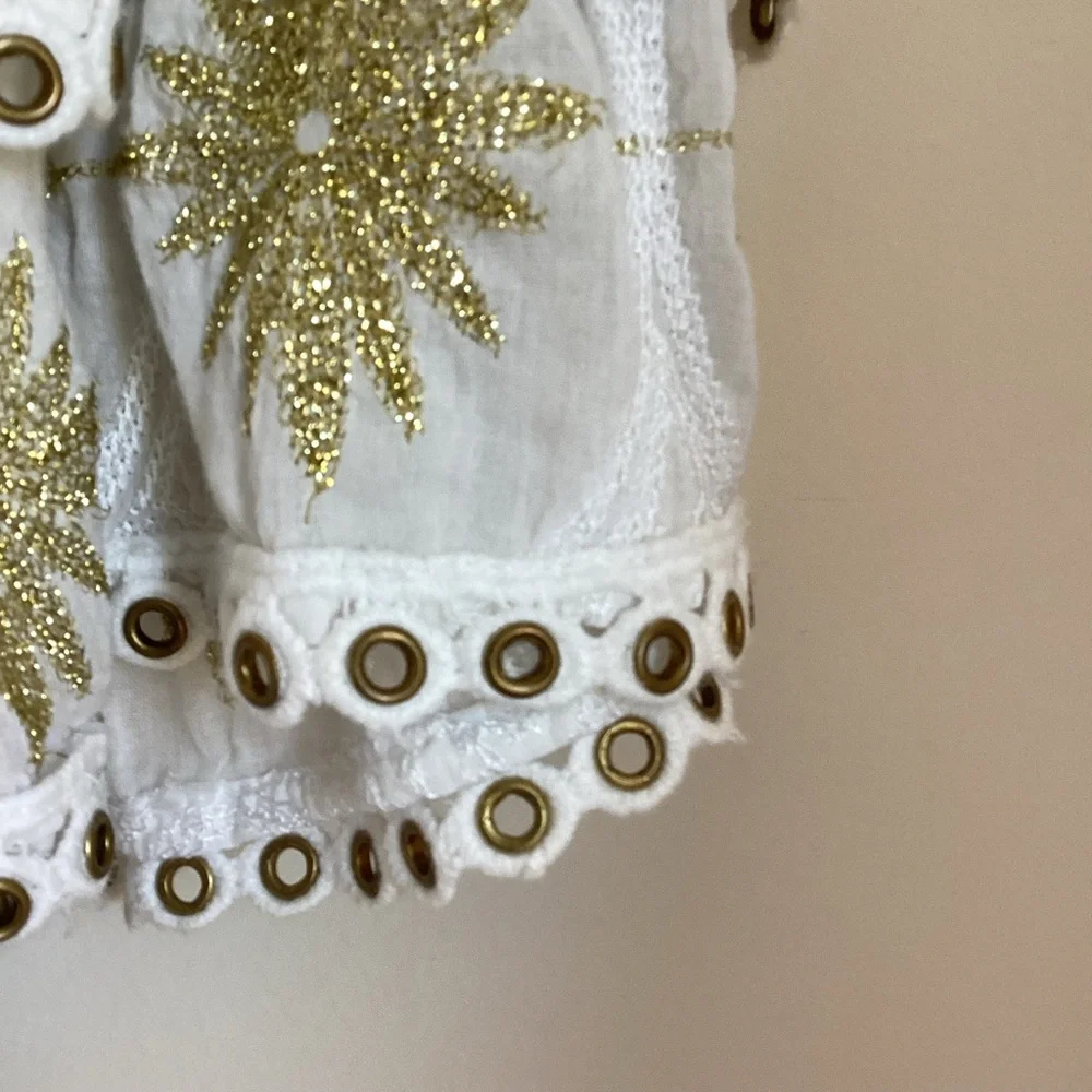 Boston Proper Metallic Detail Off-The-Shoulder Dress Womens Small White Gold - Picture 7 of 15